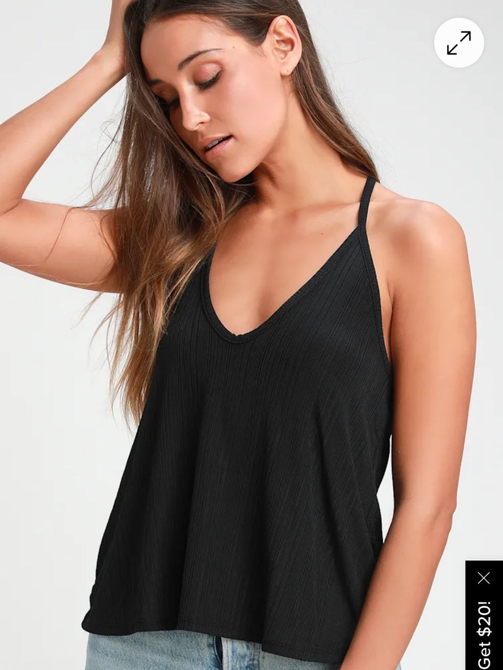 Free People Black Ribbed V-Neck Tank Top